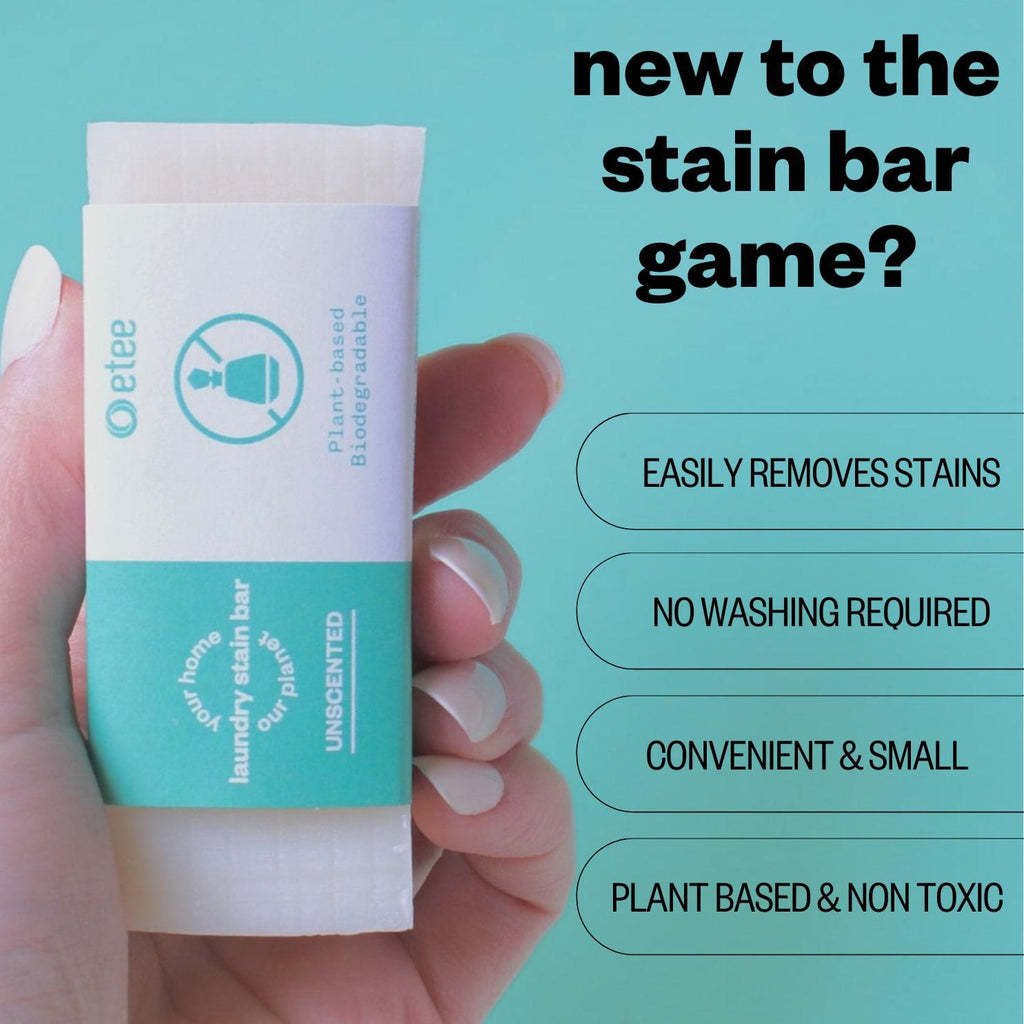 Infographic of etee's laundry stain bar with text 